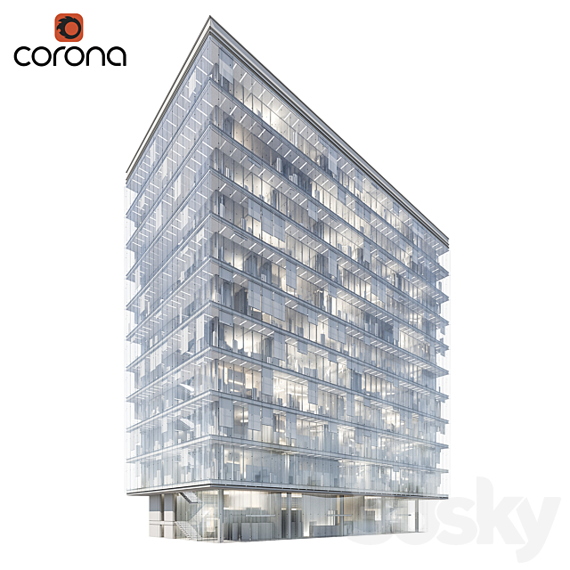 Modern office building 04 | night + interiors 3dsky