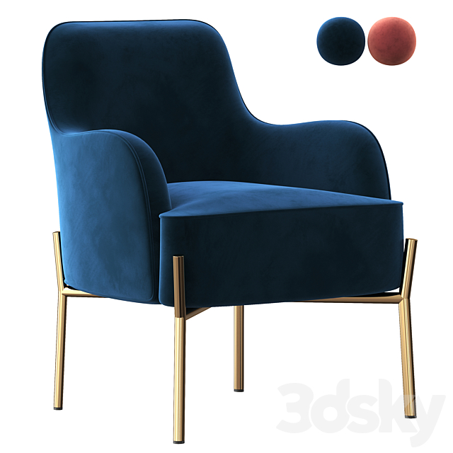 Corvus Penzing Velvet Upholstered Accent Chair with Golden Legs 3DSMax File - thumbnail 1