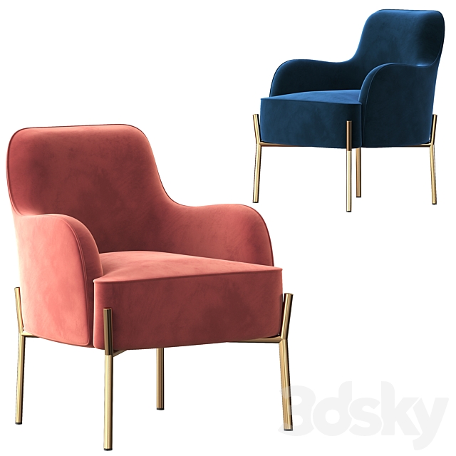 Corvus Penzing Velvet Upholstered Accent Chair with Golden Legs 3DSMax File - thumbnail 2