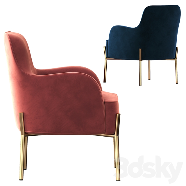 Corvus Penzing Velvet Upholstered Accent Chair with Golden Legs 3DSMax File - thumbnail 3