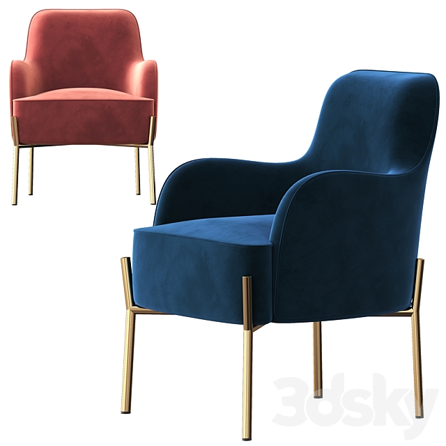 Corvus Penzing Velvet Upholstered Accent Chair with Golden Legs 3DSMax File - thumbnail 4