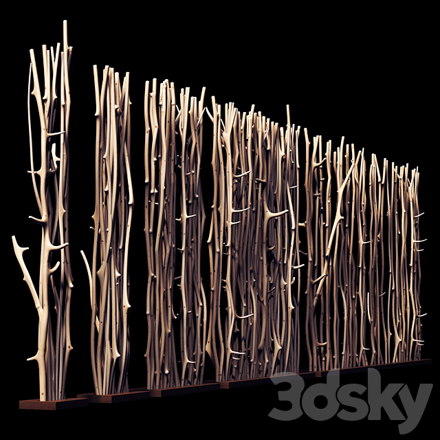 Screen branch clear decor n1 _ Screen of peeled branches for decor # 1 3d