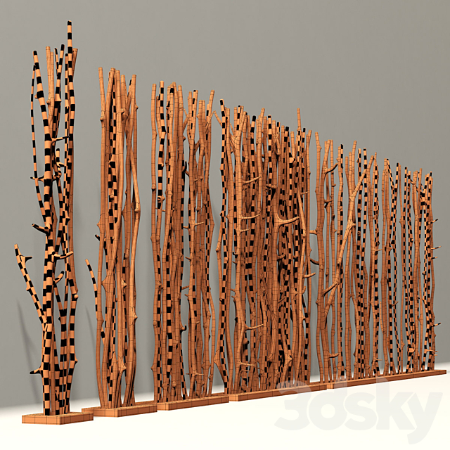 Screen branch clear decor n1 _ Screen of peeled branches for decor # 1 3dskyfree