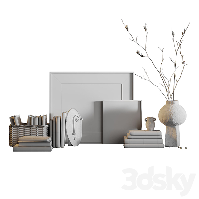 Decor set with vases and books 3d