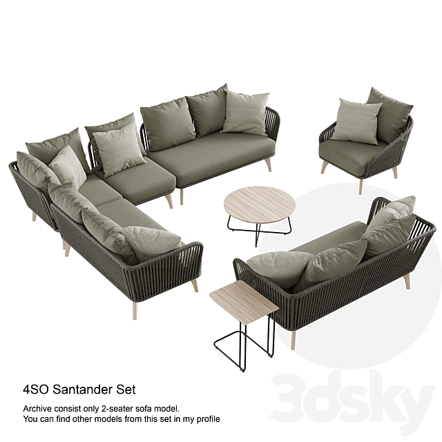 Outdoor garden wicker woven 2-seater sofa 4so santander 3DSMax File - thumbnail 2