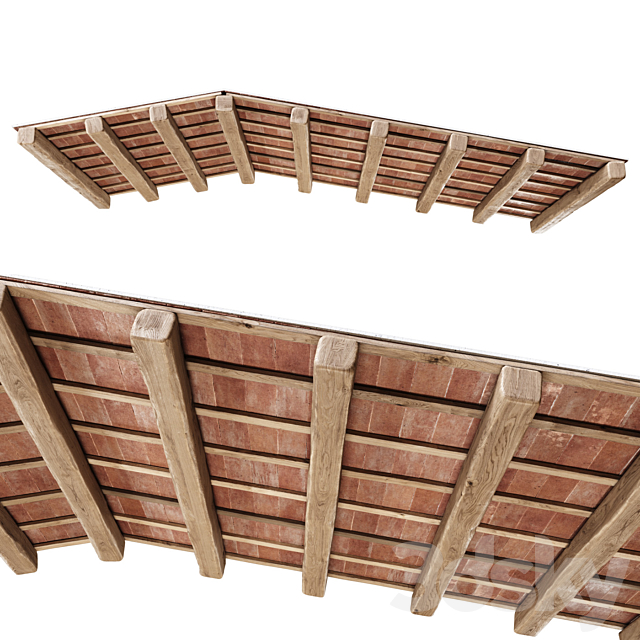 Wooden ceiling with ceramic tiles _ Gable wooden ceiling 3d