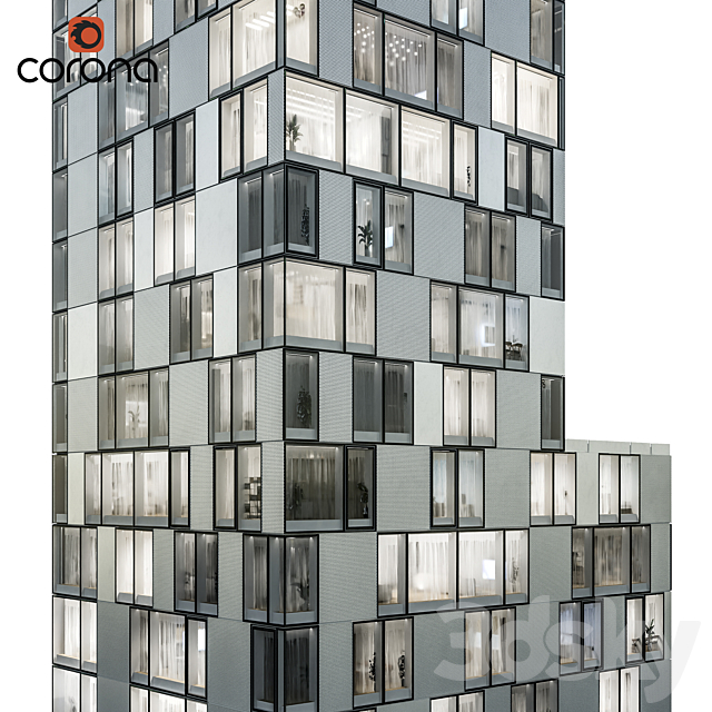 Modern residential building 08 | night + interiors 3d