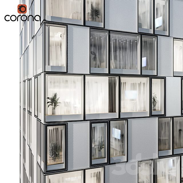 Modern residential building 08 | night + interiors 3dsky