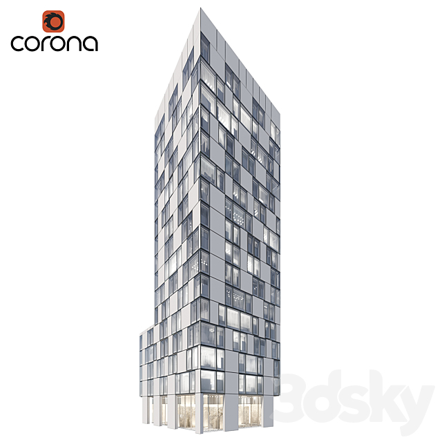 Modern residential building 08 | night + interiors 3dskyfree