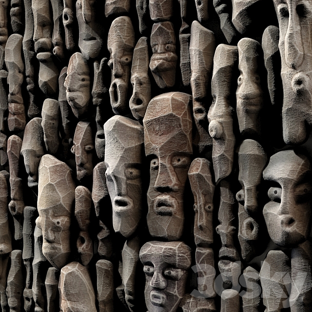 Wood faces panel decor n2 _ Panel from wooden faces No. 2 3DSMax File - thumbnail 2