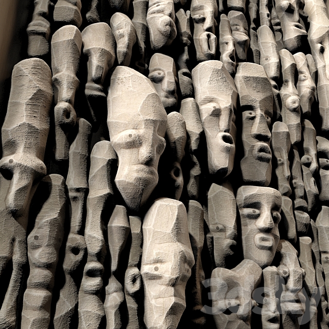 Wood faces panel decor n2 _ Panel from wooden faces No. 2 3DSMax File - thumbnail 3