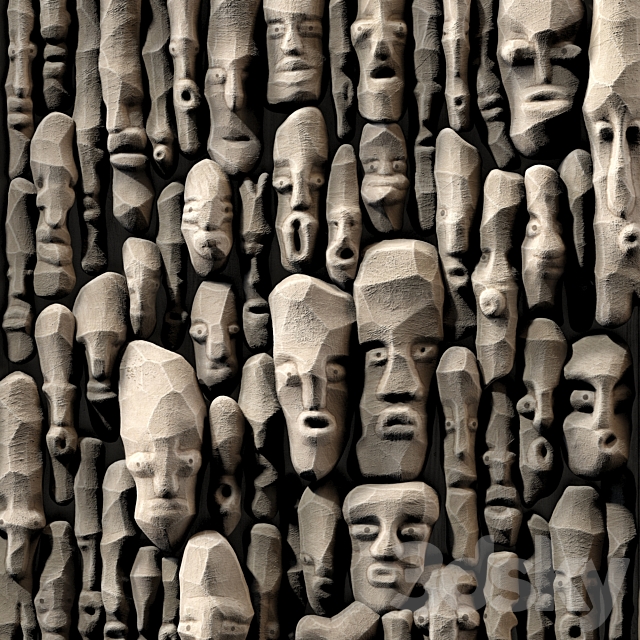 Wood faces panel decor n2 _ Panel from wooden faces No. 2 3DSMax File - thumbnail 4