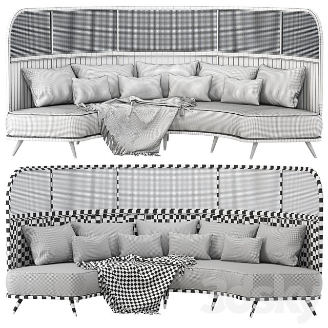 Garden round sofa R157 High back _ Semicircular sofa in rattan 3dsky