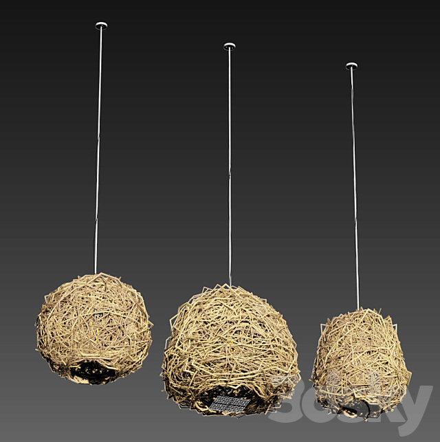 Lamp Rattan sphere hive n1 _ Rattan chandeliers spherical beehive number 1 3DSMax File - thumbnail 4
