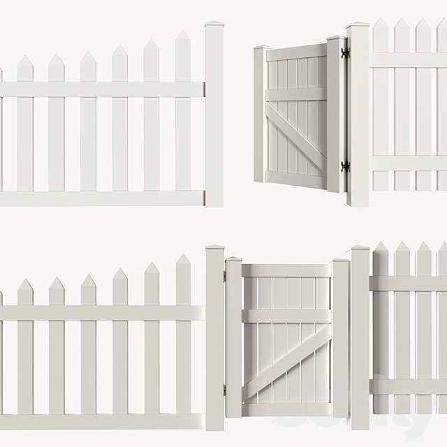 Set of PVC fences + wicket 3d