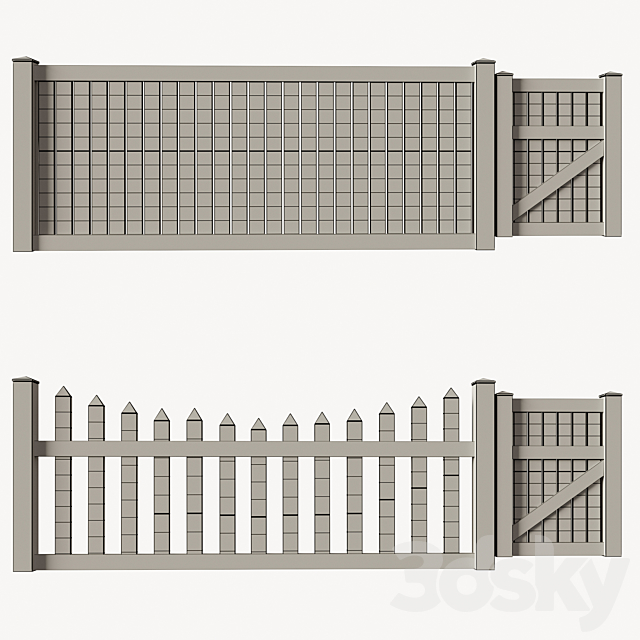 Set of PVC fences + wicket 3dskyfree