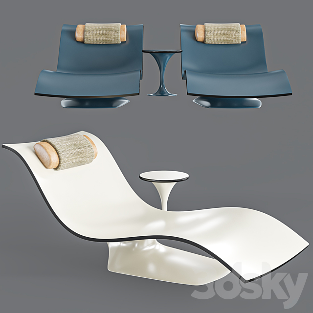 water pool lounge chair and table 3DSMax File - thumbnail 1