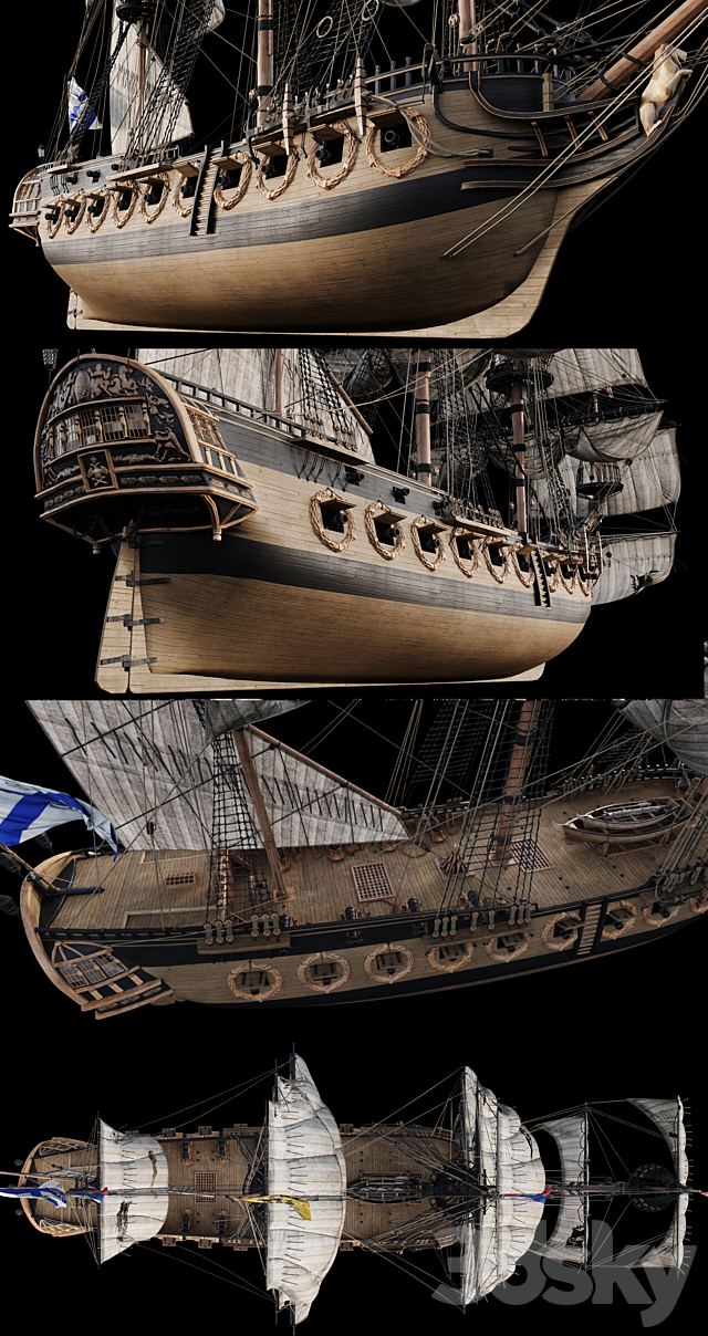Sailing frigate Oliphant 1705 3DSMax File - thumbnail 3