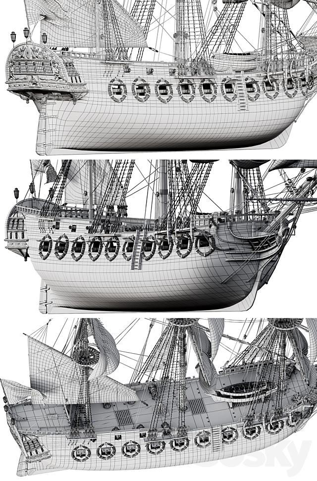 Sailing frigate Oliphant 1705 3DSMax File - thumbnail 5