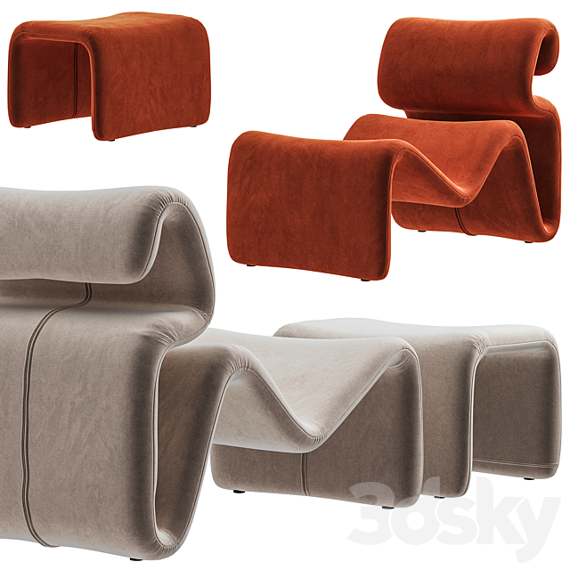 Artilleriet – Etcetera (Fabric Lounge Chair and Footstool) 3DS Max Model - thumbnail 2