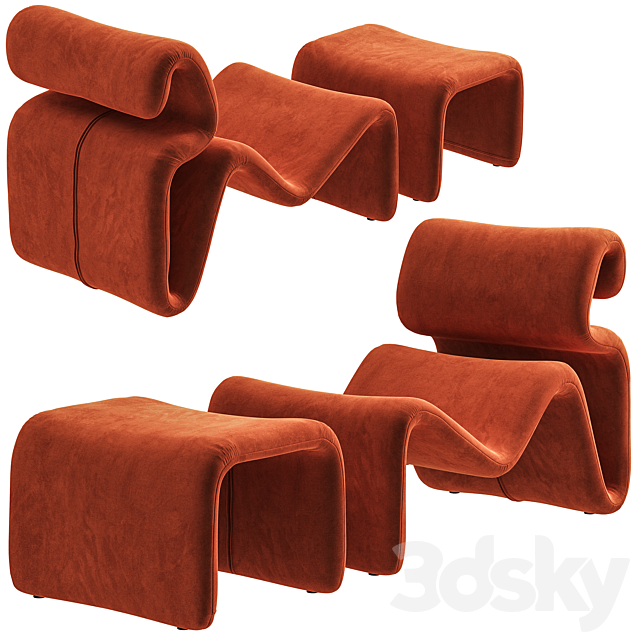 Artilleriet – Etcetera (Fabric Lounge Chair and Footstool) 3DS Max Model - thumbnail 3