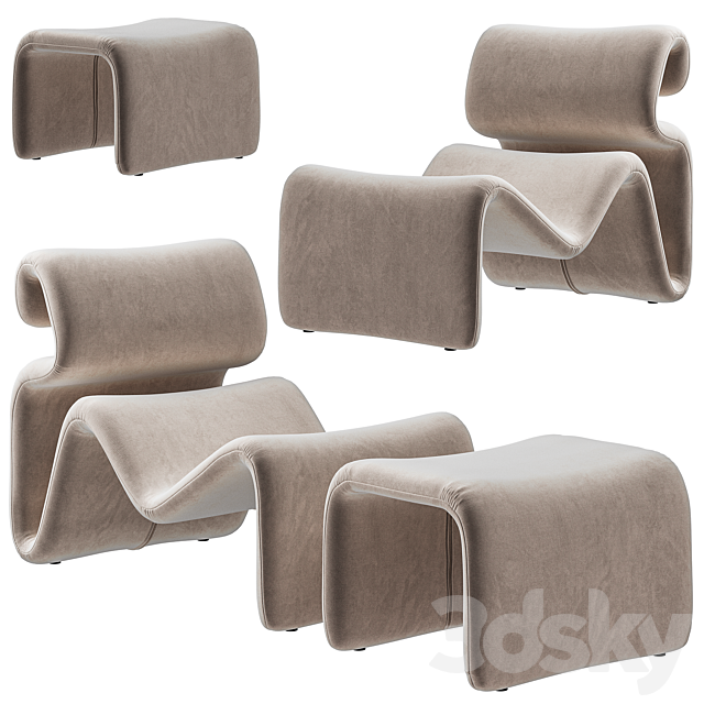 Artilleriet – Etcetera (Fabric Lounge Chair and Footstool) 3DS Max Model - thumbnail 4