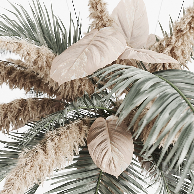 Hanging decor of palm leaves and pampas grass 3d