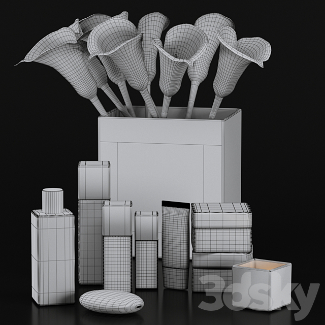 Decorative set with cosmetics and flowers 3DSMax File - thumbnail 4