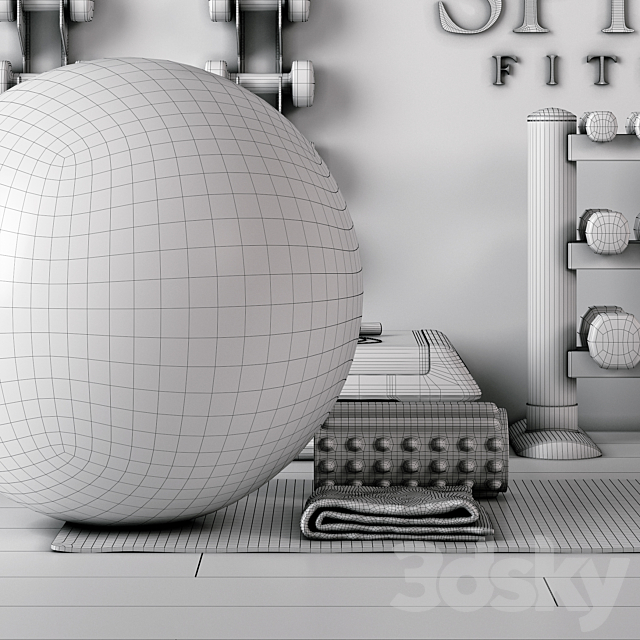 Excellent set for a fitness room. Sport equipment. Set 3dmodel