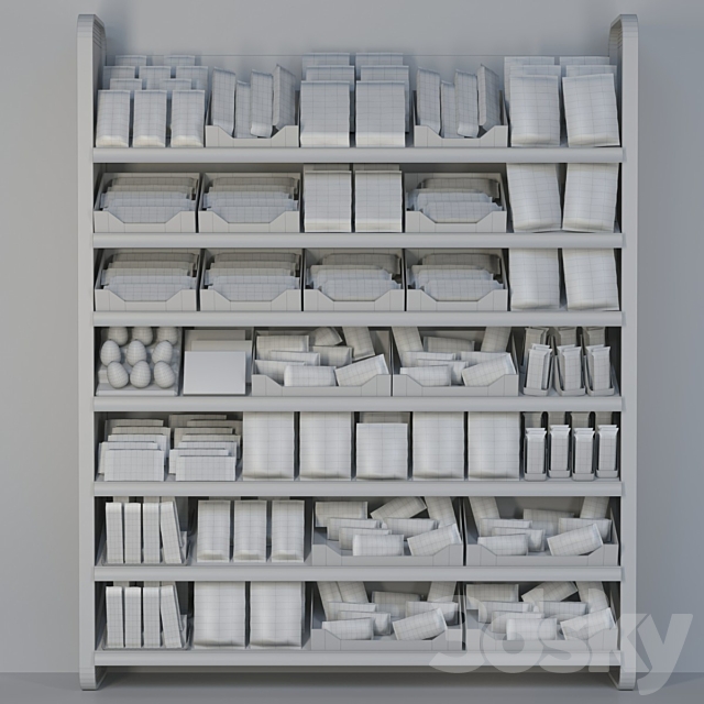 Shelf in the supermarket with sweets. Chocolate 3d