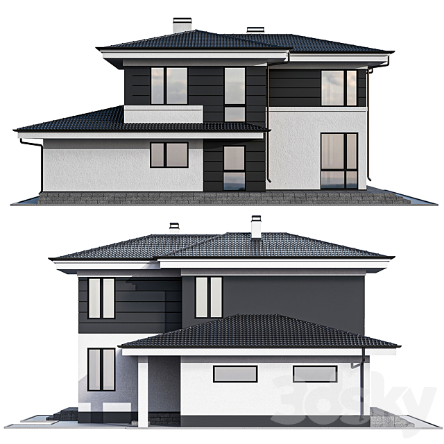 Two-storey cottage with panoramic windows 3DSMax File - thumbnail 4