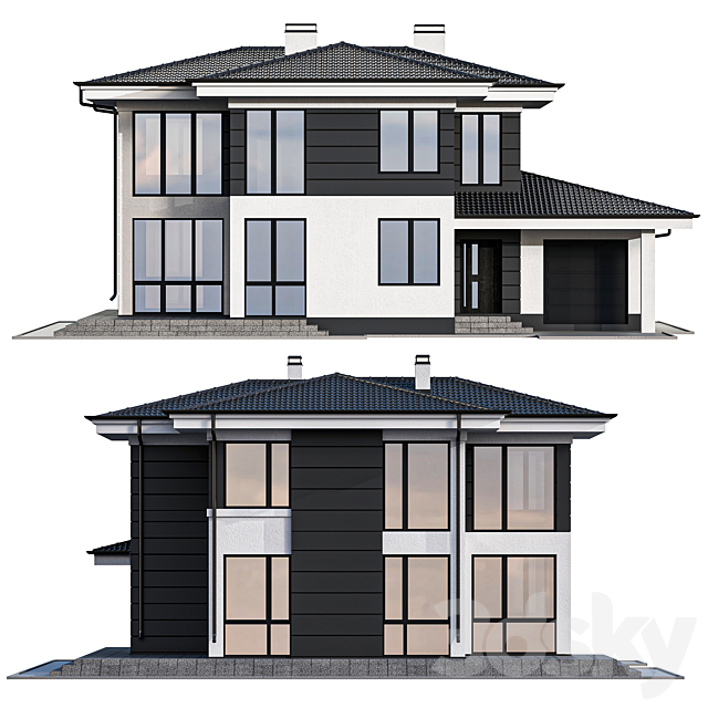 Two-storey cottage with panoramic windows 3DSMax File - thumbnail 5