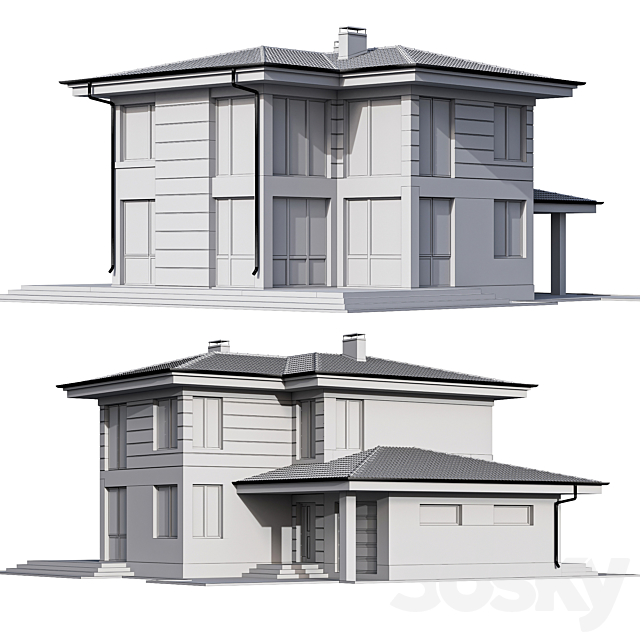 Two-storey cottage with panoramic windows 3DSMax File - thumbnail 6