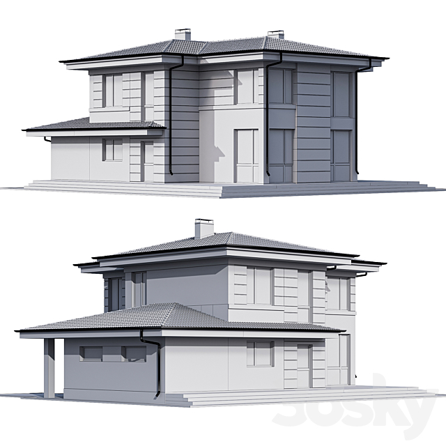 Two-storey cottage with panoramic windows 3DSMax File - thumbnail 7