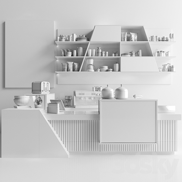 Design project of coffee point in loft style with desserts and sweets. Cafe 3d