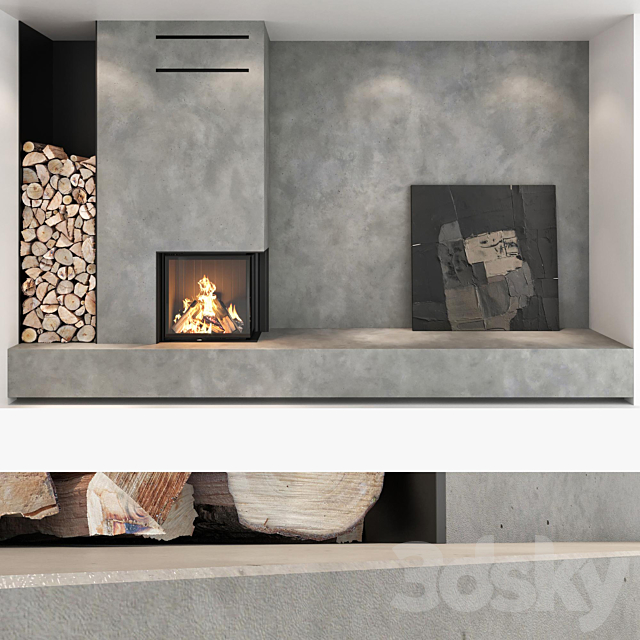 Decorative wall with fireplace set 01 3DSMax File - thumbnail 4