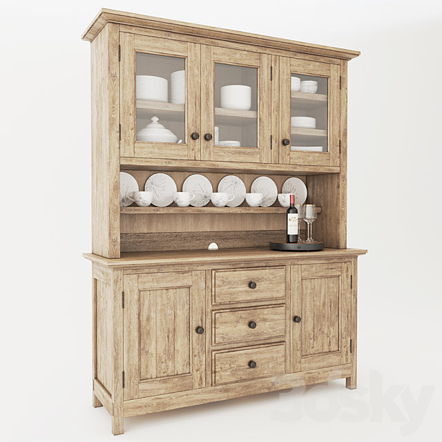 Pottery Barn Benchwright Buffet & Hutch With Decor 3DSMax File - thumbnail 1