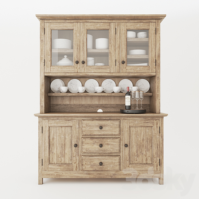 Pottery Barn Benchwright Buffet & Hutch With Decor 3DSMax File - thumbnail 2