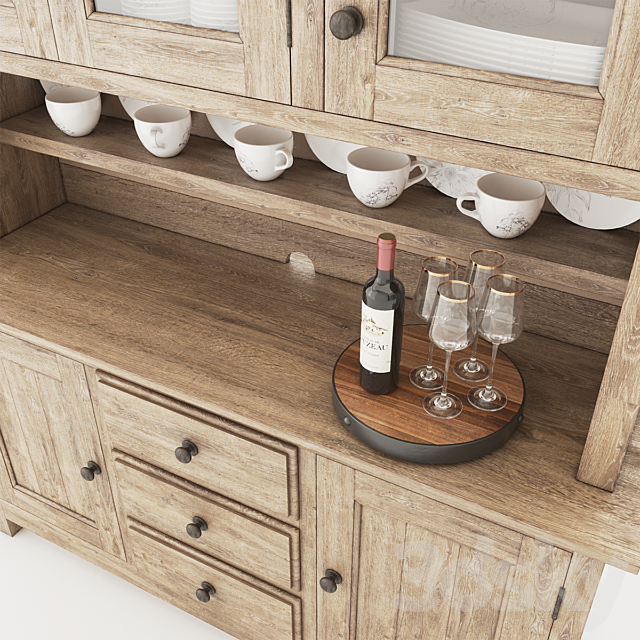 Pottery Barn Benchwright Buffet & Hutch With Decor 3DSMax File - thumbnail 3