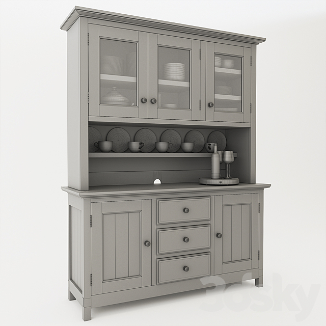 Pottery Barn Benchwright Buffet & Hutch With Decor 3DSMax File - thumbnail 4