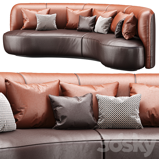Annabel leather round sofa LS08 _ Leather semicircular sofa 3DSMax File - thumbnail 1