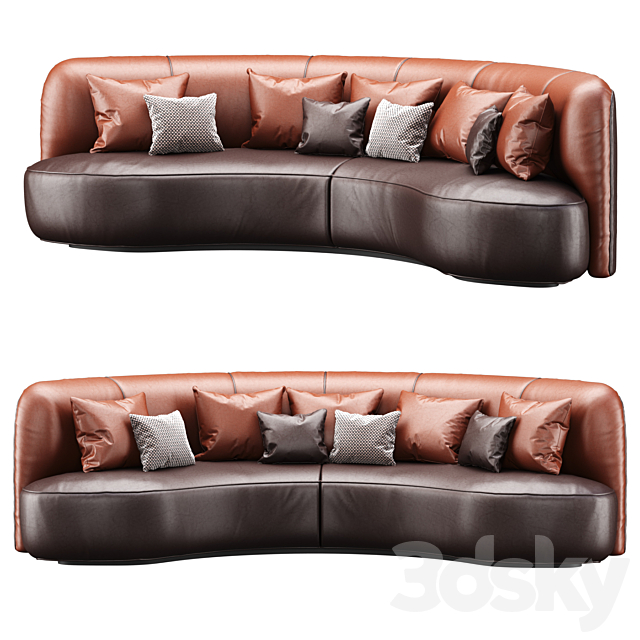 Annabel leather round sofa LS08 _ Leather semicircular sofa 3DSMax File - thumbnail 2
