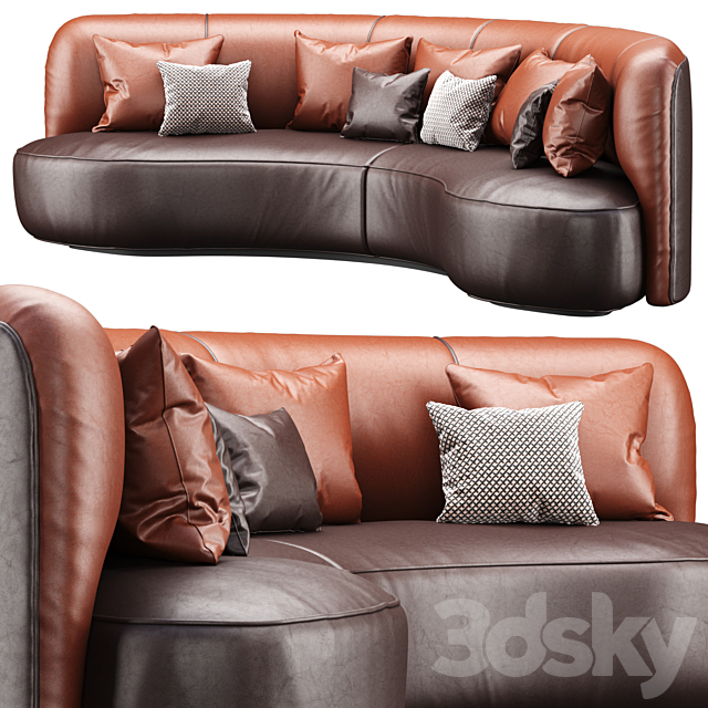 Annabel leather round sofa LS08 _ Leather semicircular sofa 3DSMax File - thumbnail 3