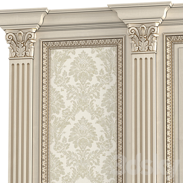 Wall wood boiserie paneling with Wallpaper 3DSMax File - thumbnail 2