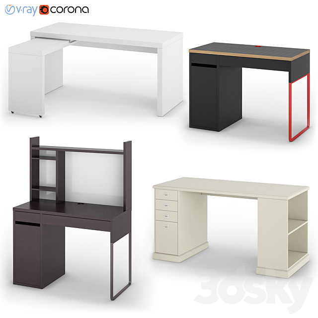 Set of desks IKEA set 2 3DSMax File - thumbnail 1
