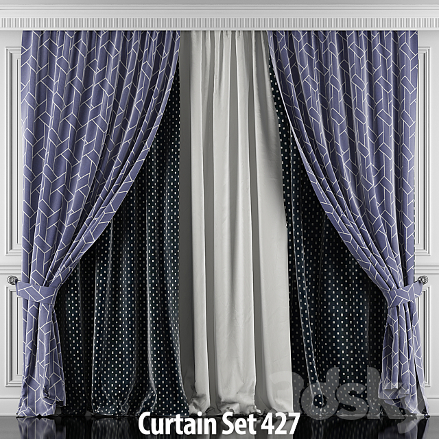 Curtains with window and moldings 426-431 3d