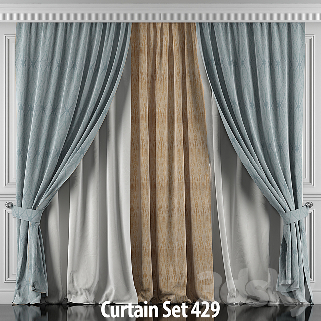 Curtains with window and moldings 426-431 3dsky
