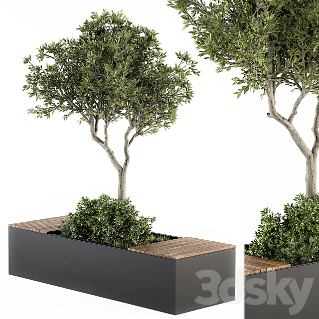 Urban Furniture _ Architecture Bench with Plants- Set 23 3d