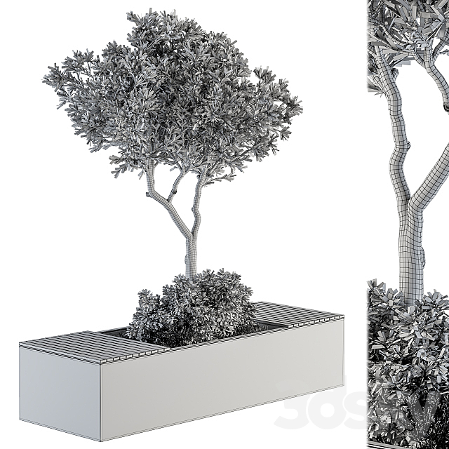 Urban Furniture _ Architecture Bench with Plants- Set 23 3dskyfree