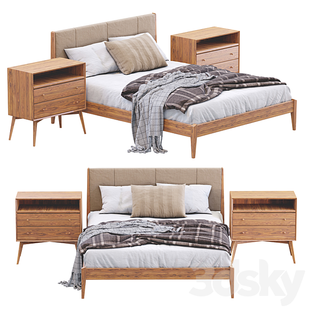 Modern Wood Bed By West Elm 3DSMax File - thumbnail 3